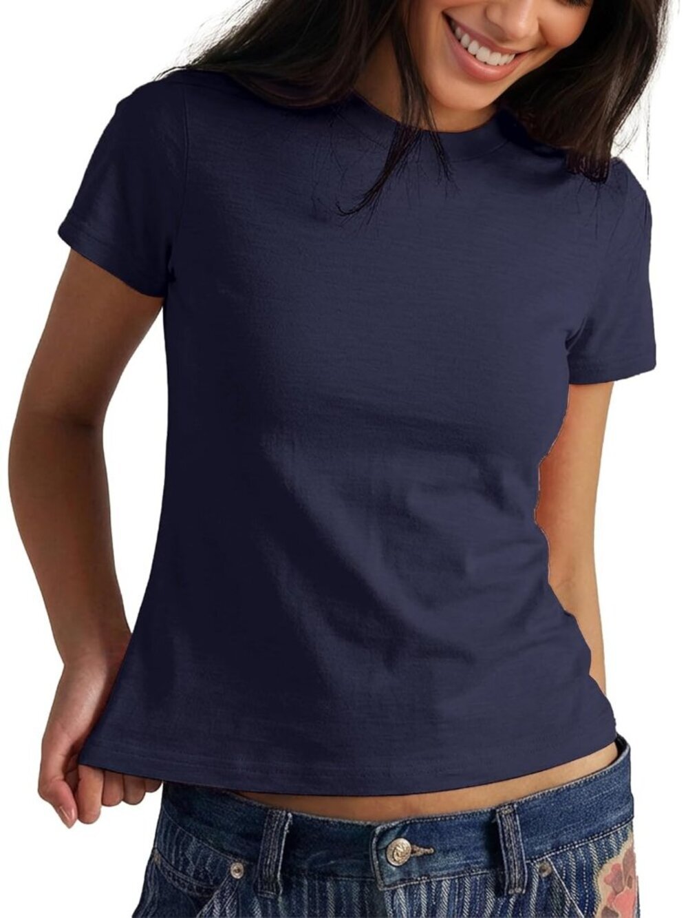 Women's T Shirts Navy Cotton Short Sleeve Shirt Casual Summer Basic Tees Tops